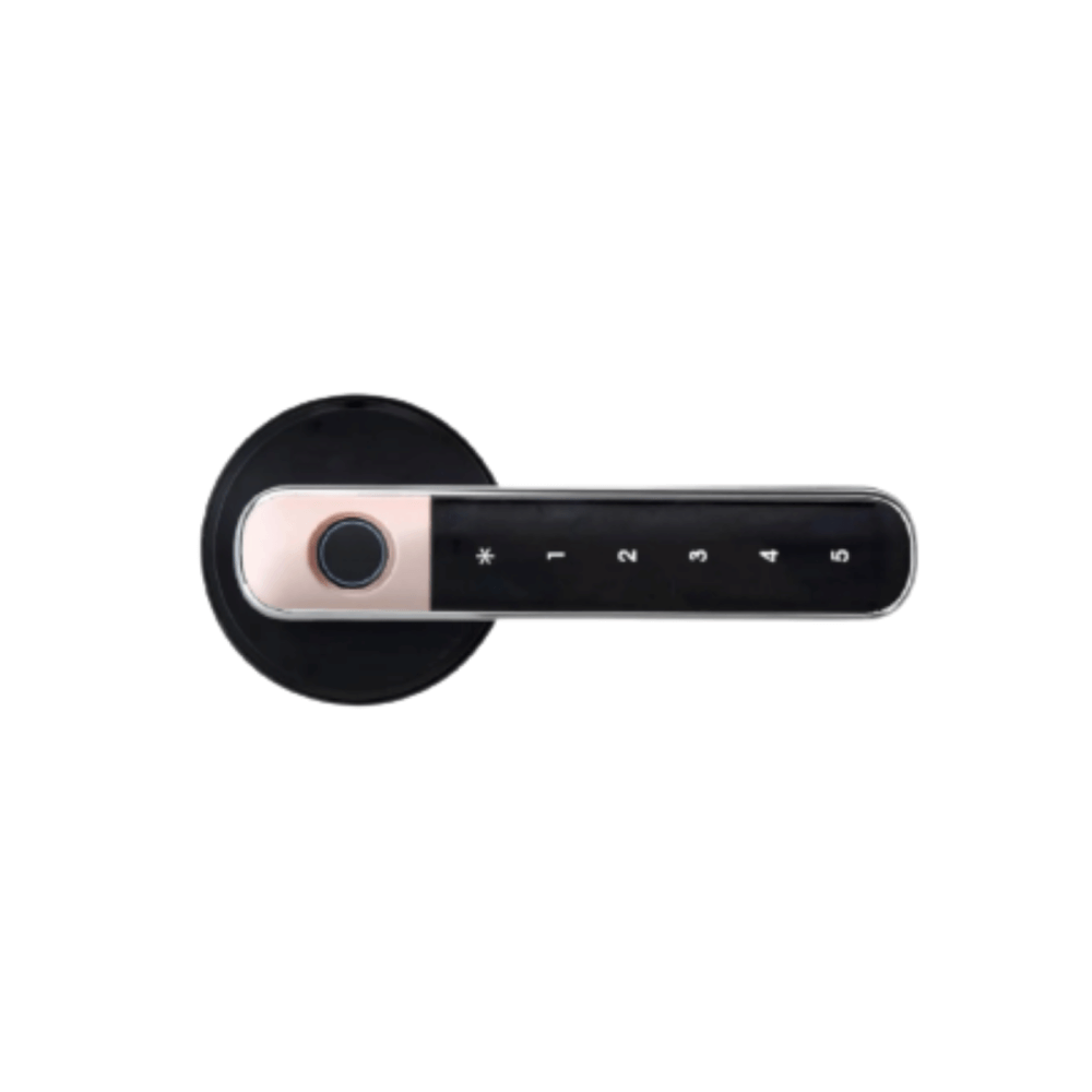 กลอนดิจิตอล LOCKHOME รุ่น WOODY LOCK กลอนก้านโยกรุ่นมือจับ สีดำ/ชมพู ประตูบานผลัก